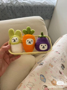 Adorable Amigurumi Trio: Bunny, Carrot, and Eggplant Plushies