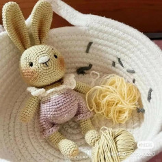 Adorable Crochet Bunny with Yarn Balls in a Basket