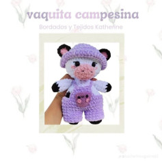 Adorable Crochet Cow in Purple Overalls Pattern