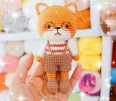 Амиигуруми котенок в очках и шортах - схема вязания.