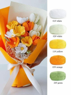 Bó hoa móc len rực rỡ với sắc cam vàng và trắng