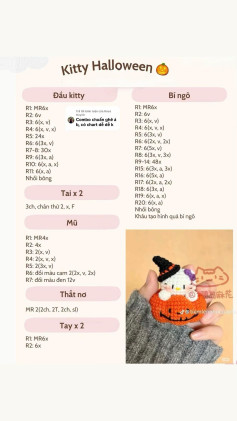 Chart móc len Kitty Halloween với bí ngô dễ thương