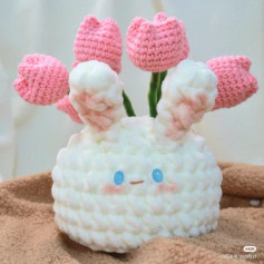 Chart móc len thỏ bông dễ thương với hoa tulip