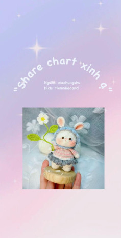 Chart móc len thỏ dễ thương với hoa xinh xắn