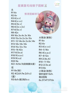 Chart móc len thỏ dễ thương với nón và váy màu sắc