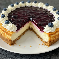 Cheesecake de Arándanos con Toque de Limón y Crema Suave