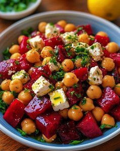 Chickpea, Beet & Feta Salad with Lemon-Garlic Vinaigrette