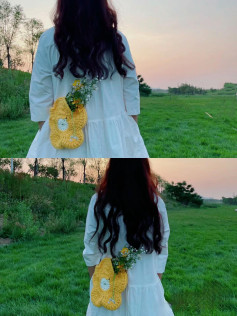 Chiếc túi móc len hình bông hoa vàng dễ thương và thanh lịch