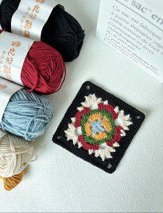 Colorful Crochet Granny Square with Yarn Selection