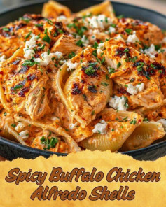 Creamy Buffalo Chicken Stuffed Shells with Zesty Alfredo Kick