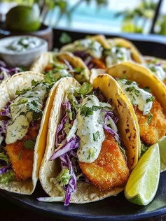 Crispy Fish Tacos with Cilantro Lime Slaw