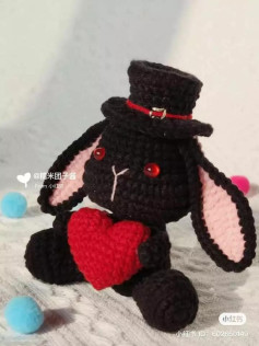 Crochet Black Bunny with Heart and Top Hat Pattern