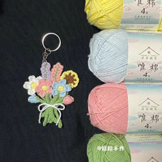 Crochet Bouquet Keychain with Colorful Yarn Balls for Crafting