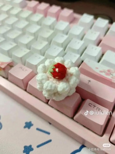 Crochet Cherry Blossom Keycap Decoration on Keyboard