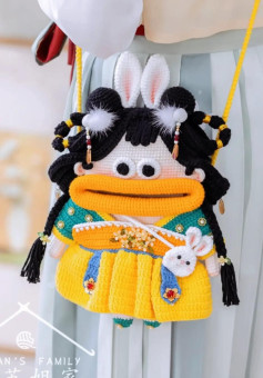 Crochet Doll Bag with Bunny Ears and Traditional Dress