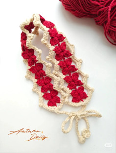 Crochet flower scarf pattern with red and beige tones