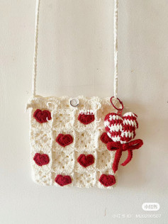 Crochet Heart Pattern Purse with Red and White Accents