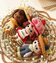 Crochet Pattern for Adorable Amigurumi Dolls with Floral Details