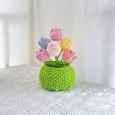 Crochet Pattern for Colorful Tulip Bouquet in a Vase