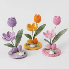Crochet Pattern for Colorful Tulip Flower Arrangement