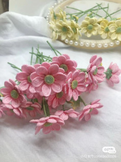 Crochet Pattern for Delicate Flower Bouquet with Pink and Yellow Daisies