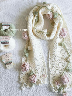 Crochet Scarf with Delicate Floral Embellishments Pattern