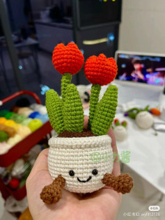 Crochet Tulip Pot with Smiling Face