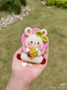 Cute Crochet Bunny with Flower Hat and Acorn Accessory