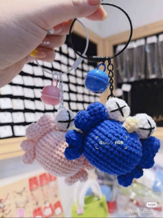 Cute Crochet Crab Keychains with Colorful Bells