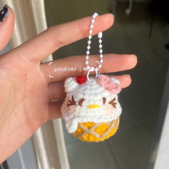 Cute Crochet Ice Cream Keychain Pattern with Cat Design