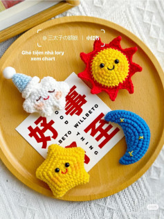Cute Crochet Pattern for Sun, Moon, Star, and Cloud