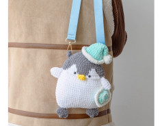 Cute Crochet Penguin Bag with Blue Strap and Hat