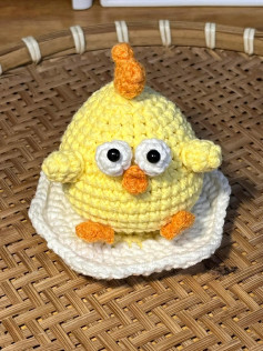 Cute Yellow Crochet Chick with Orange Details