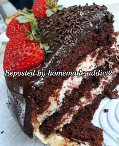 Decadent Chocolate Fudge Cake with Strawberries