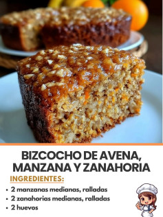 Delicioso bizcocho de avena con manzana y zanahoria rallada