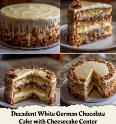 Delicious White German Chocolate Cake With Cheesecake Layer