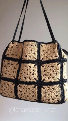 Elegant Crochet Bag with Square Motif Design