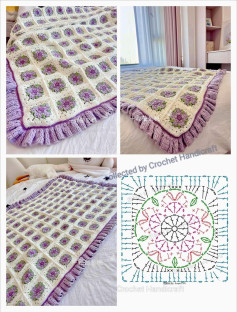 Elegant Floral Crochet Blanket with Detailed Pattern Instructions