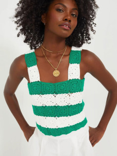 Green and White Crochet Top Pattern with Square Motifs