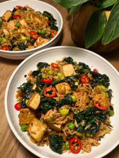 Green Veggie Tofu Fried Rice Delight