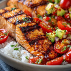 Grilled Salmon Power Bowl with Avocado &Tomato Salsa