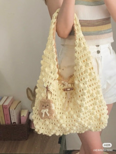 Handmade Crochet Bag with Cute Bear Charm Pattern