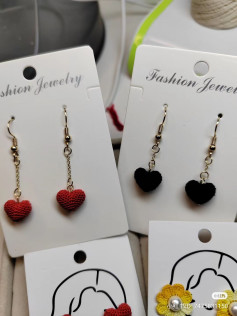 Handmade Crochet Heart Earrings with Simple Design