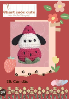 Hướng dẫn móc len hình cún dễ thương đội mũ dâu tây