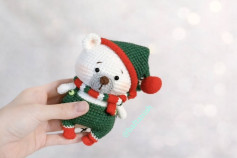 خرس قلاب بافی کریسمس با کلاه و شال گردن