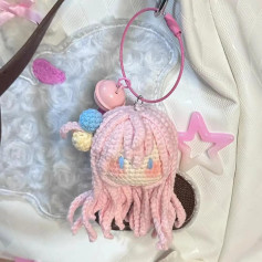 Móc Len Móc Khóa Hình Nhân Vật Tóc Hồng Đáng Yêu