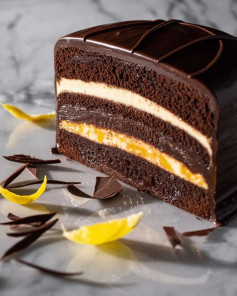 Pastel de Chocolate con Vainilla y Limón, Glaseado Espejo Brillante