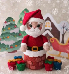 Patrón de ganchillo de Papá Noel junto a la chimenea