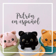 Patrón de gatos amigurumi en tazas de ganchillo