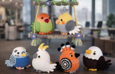 پرندگان قلاب‌بافی رنگارنگ در حال استراحت بر روی چوب